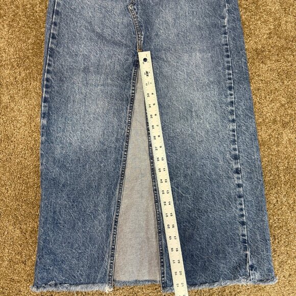 Zara Maxi Denim Skirt Womens XS Y2K Jean Blue Front Slit Streetwear Frayed 90s - Picture 11 of 13
